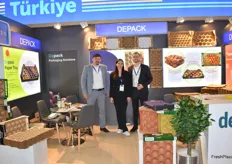 F.l.t.r. Samet Mergener, Simay Uluca and Ahmet Tursucular of Turkish packaging company Depack. They make packaging for apples, among other produce.
